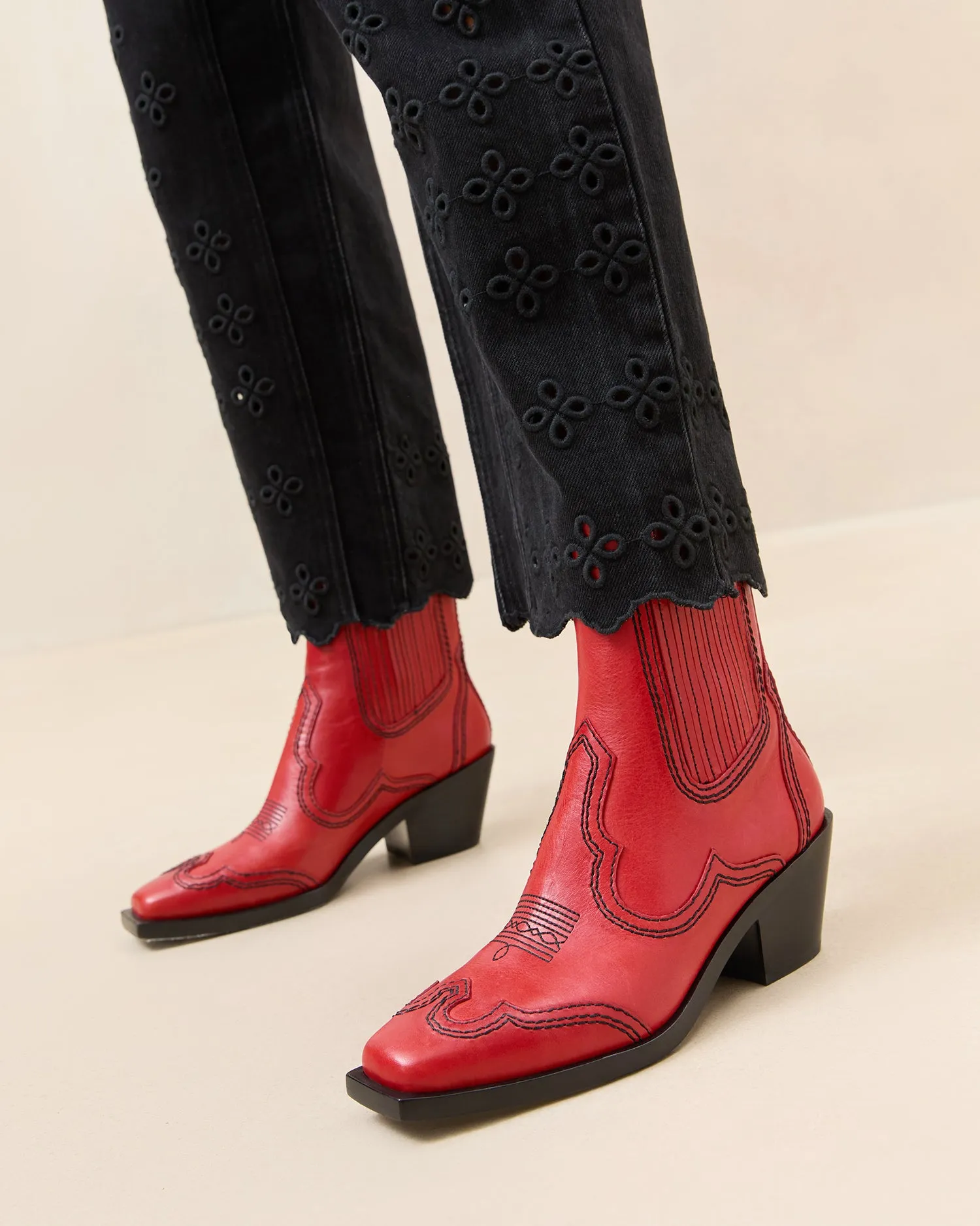 Agnes Red Leather Western Boot -LOEFFLER RANDALL