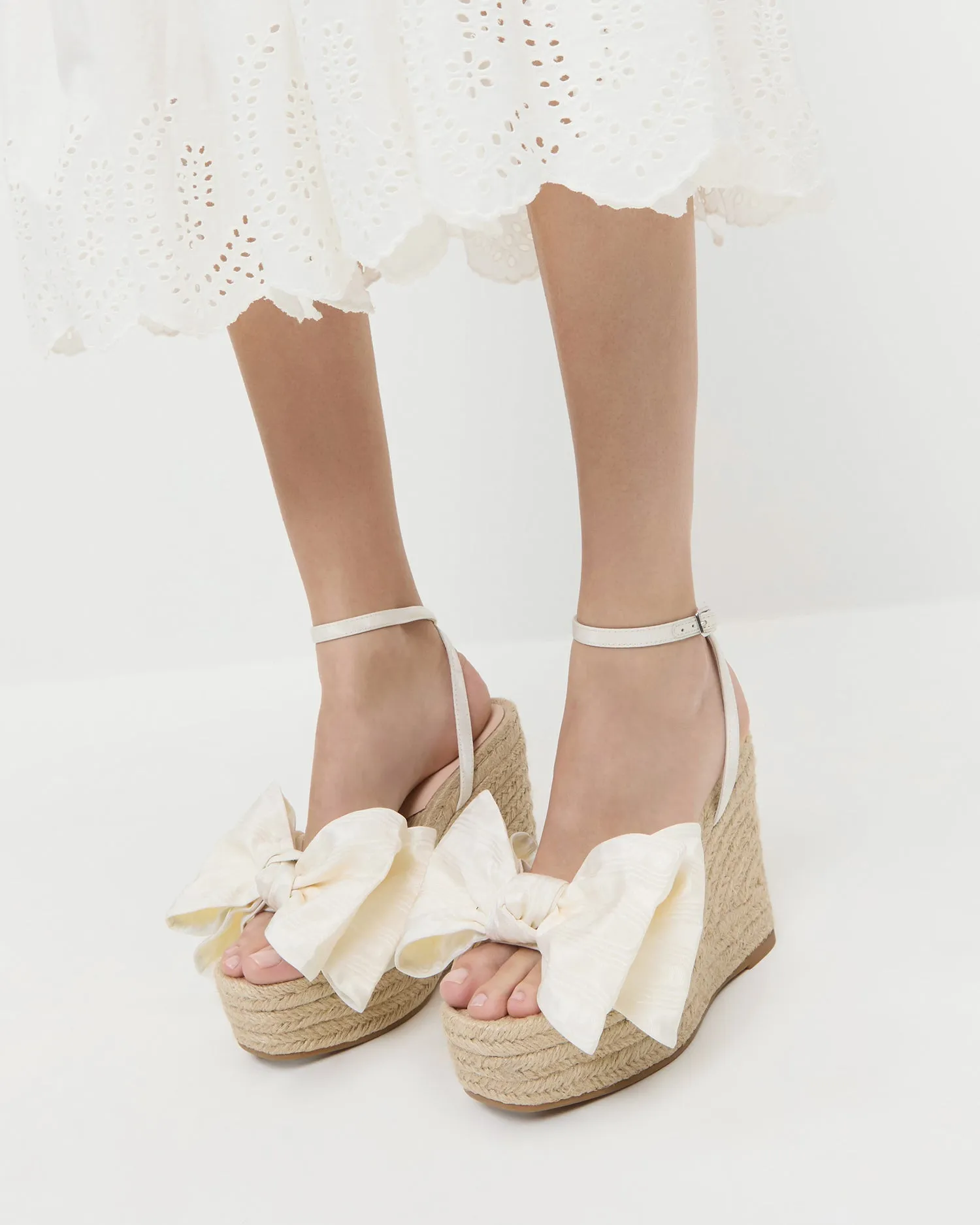 Angelina Cream Moiré Bow Wedge -LOEFFLER RANDALL