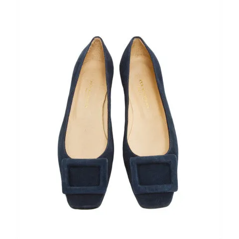 Ann Mashburn Navy Suede Buckle Shoe