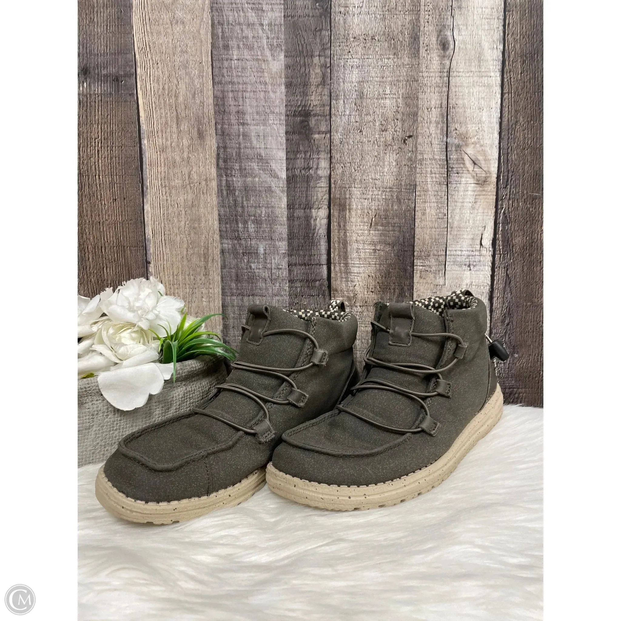 Boots Ankle Flats By Hey Dude In Grey, Size: 8