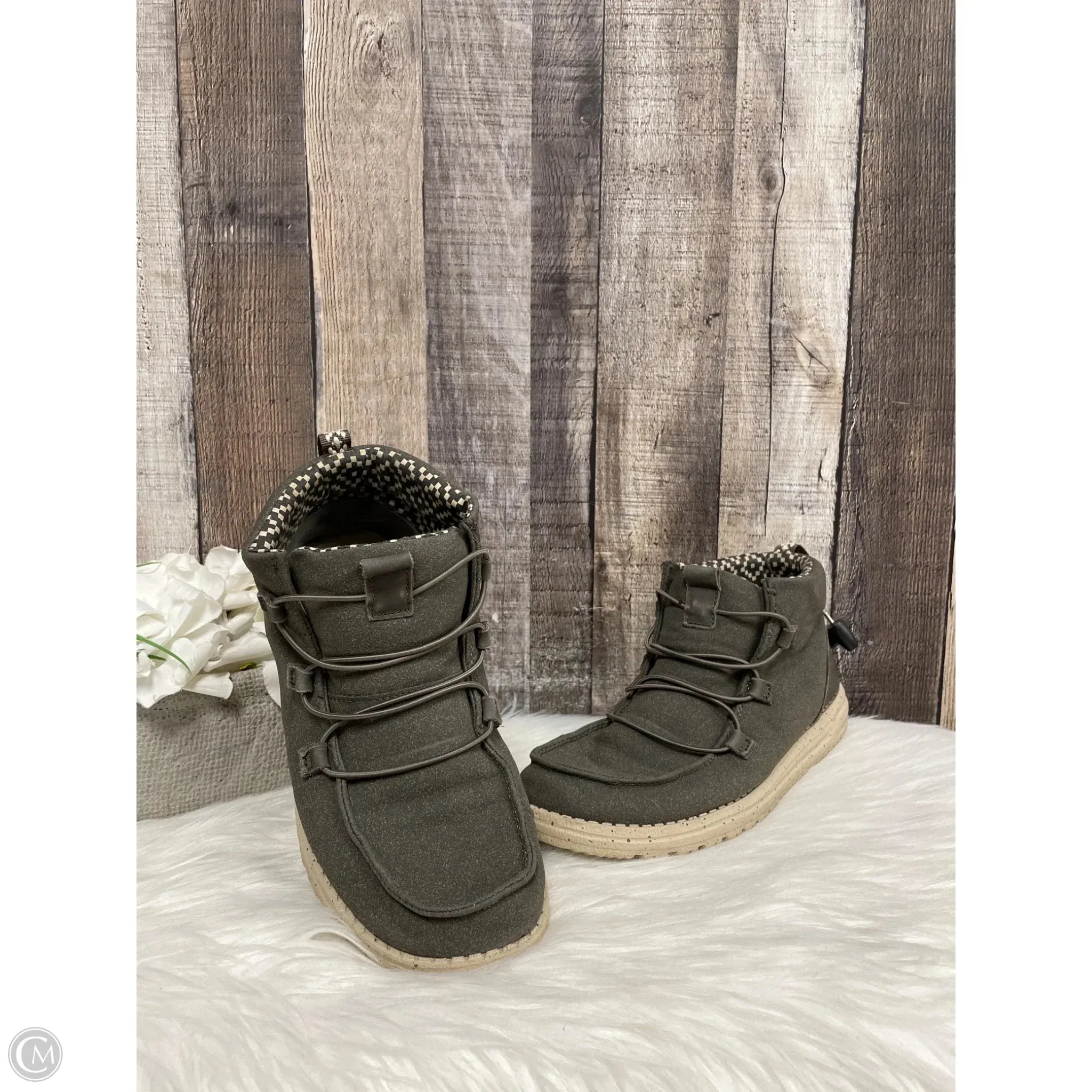 Boots Ankle Flats By Hey Dude In Grey, Size: 8