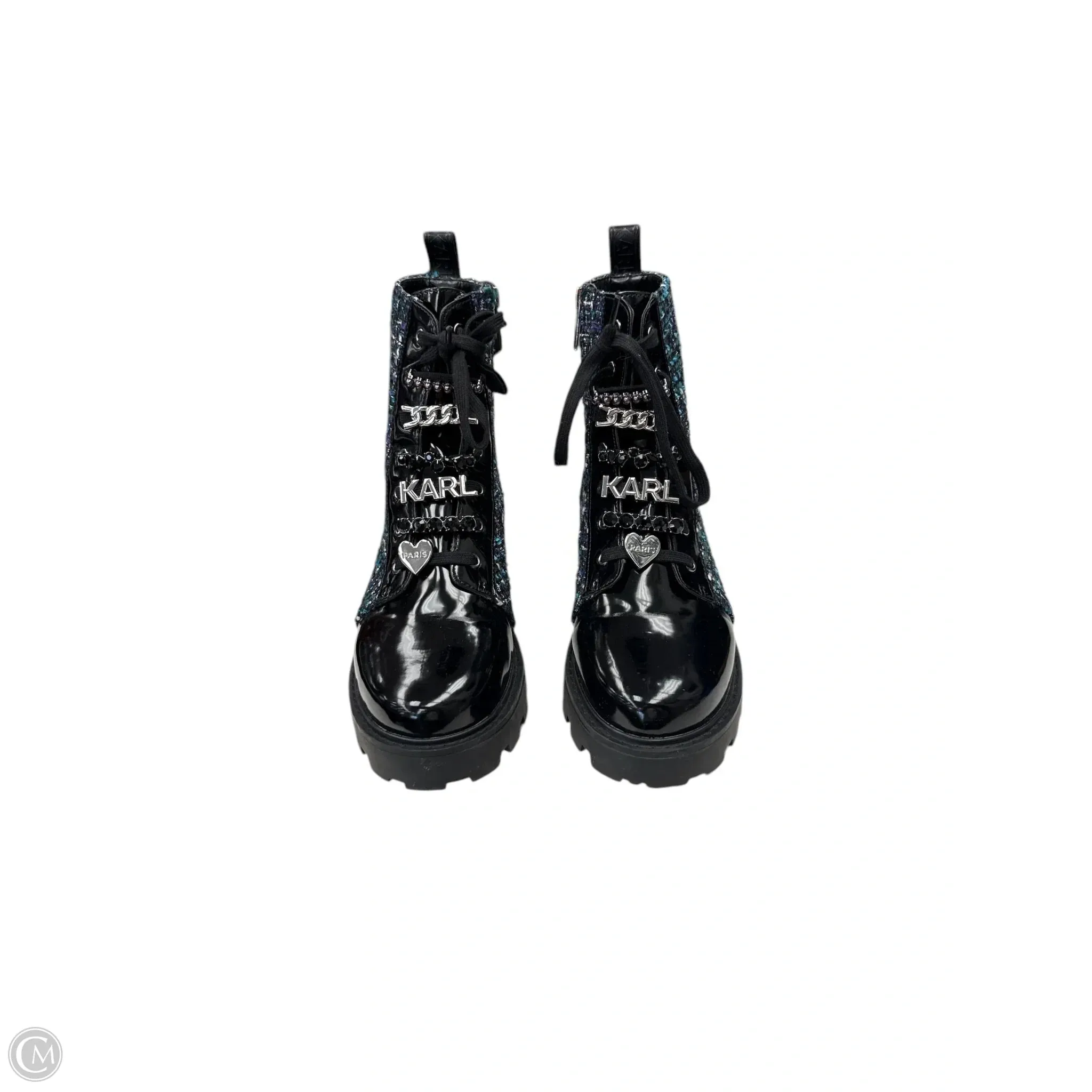 Boots Designer By Karl Lagerfeld In Black & Blue, Size: 8.5