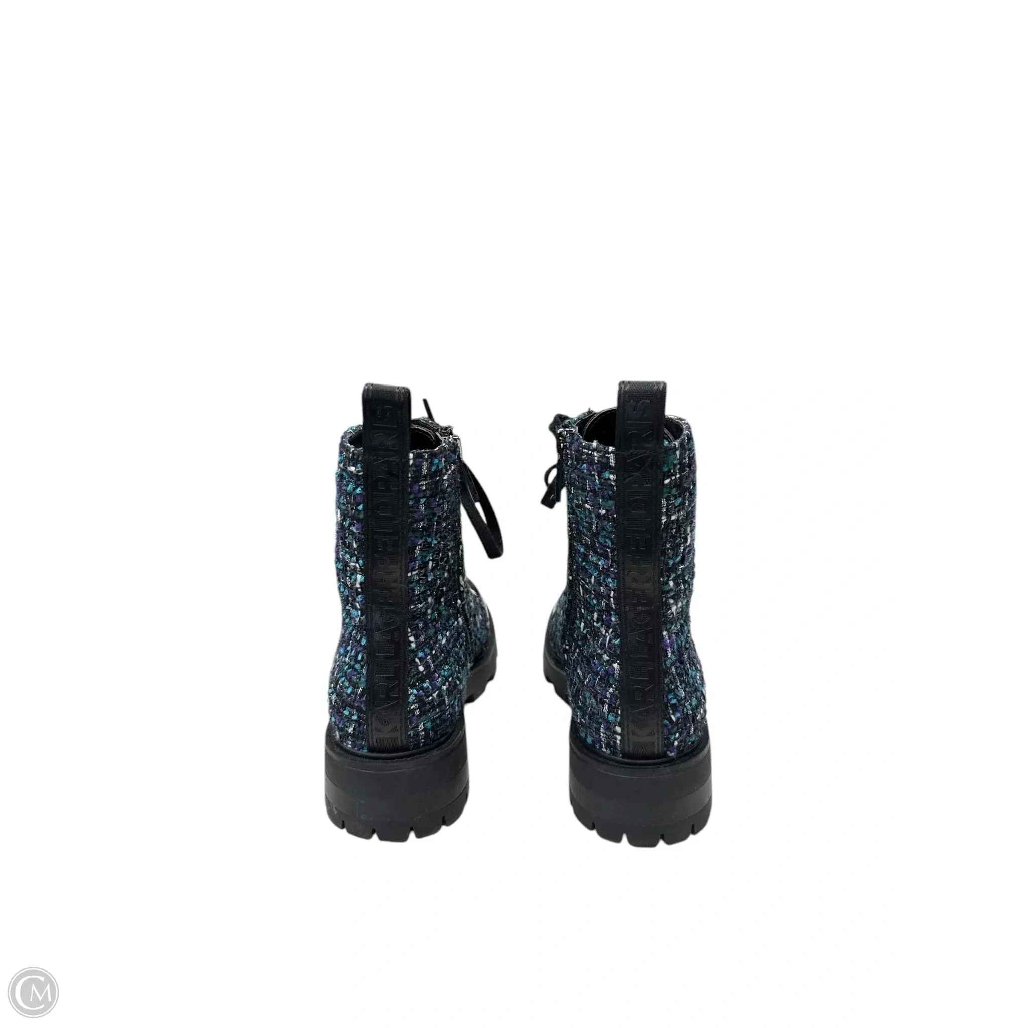 Boots Designer By Karl Lagerfeld In Black & Blue, Size: 8.5