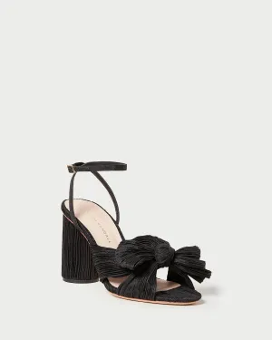 Camellia Black Pleated Bow Heel -LOEFFLER RANDALL