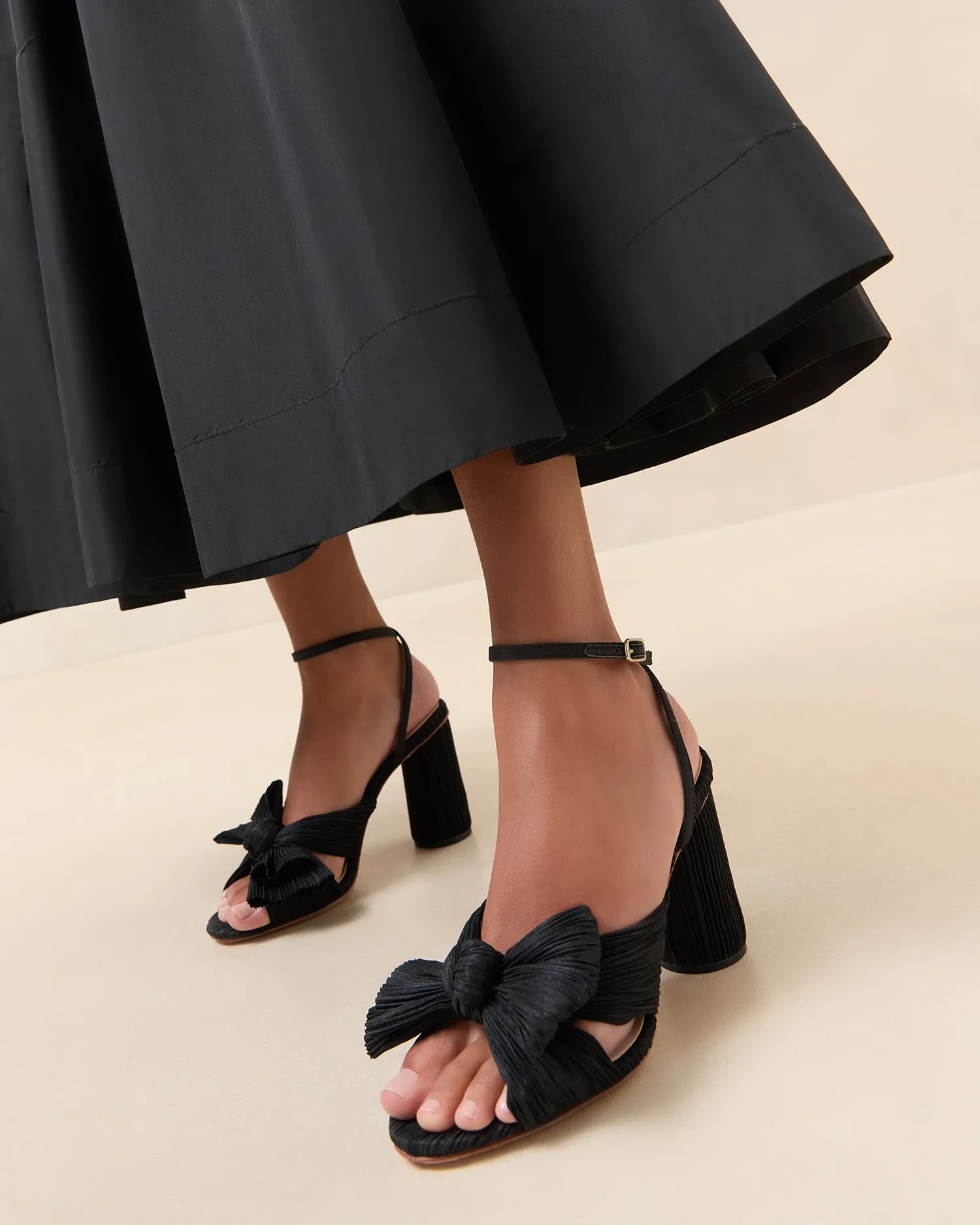 Camellia Black Pleated Bow Heel -LOEFFLER RANDALL