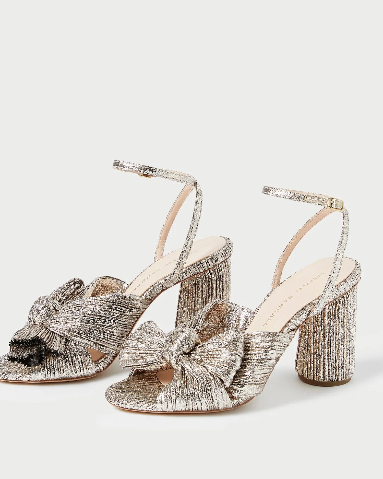 Camellia Champagne Pleated Bow Heel -LOEFFLER RANDALL