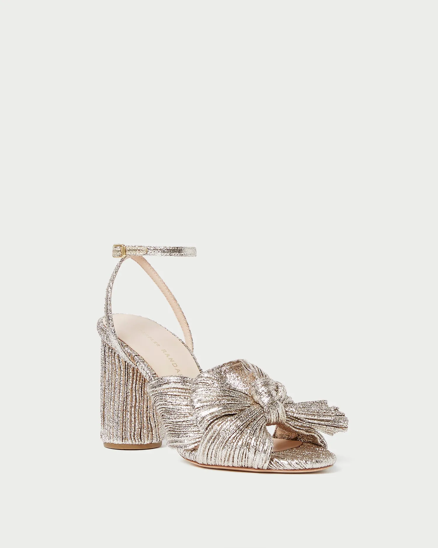 Camellia Champagne Pleated Bow Heel -LOEFFLER RANDALL