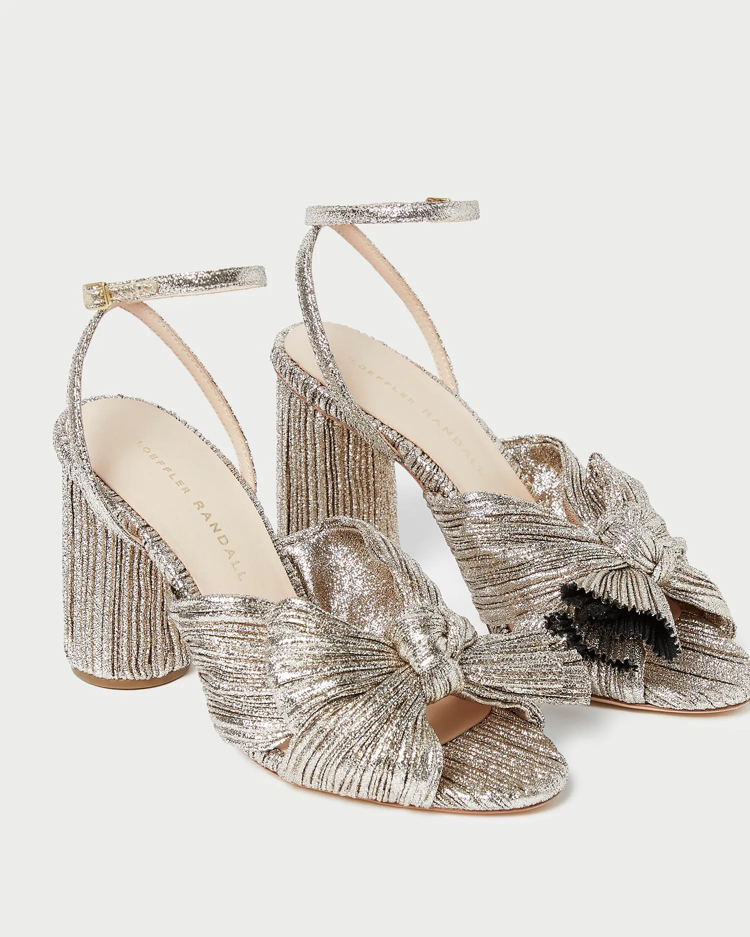 Camellia Champagne Pleated Bow Heel -LOEFFLER RANDALL