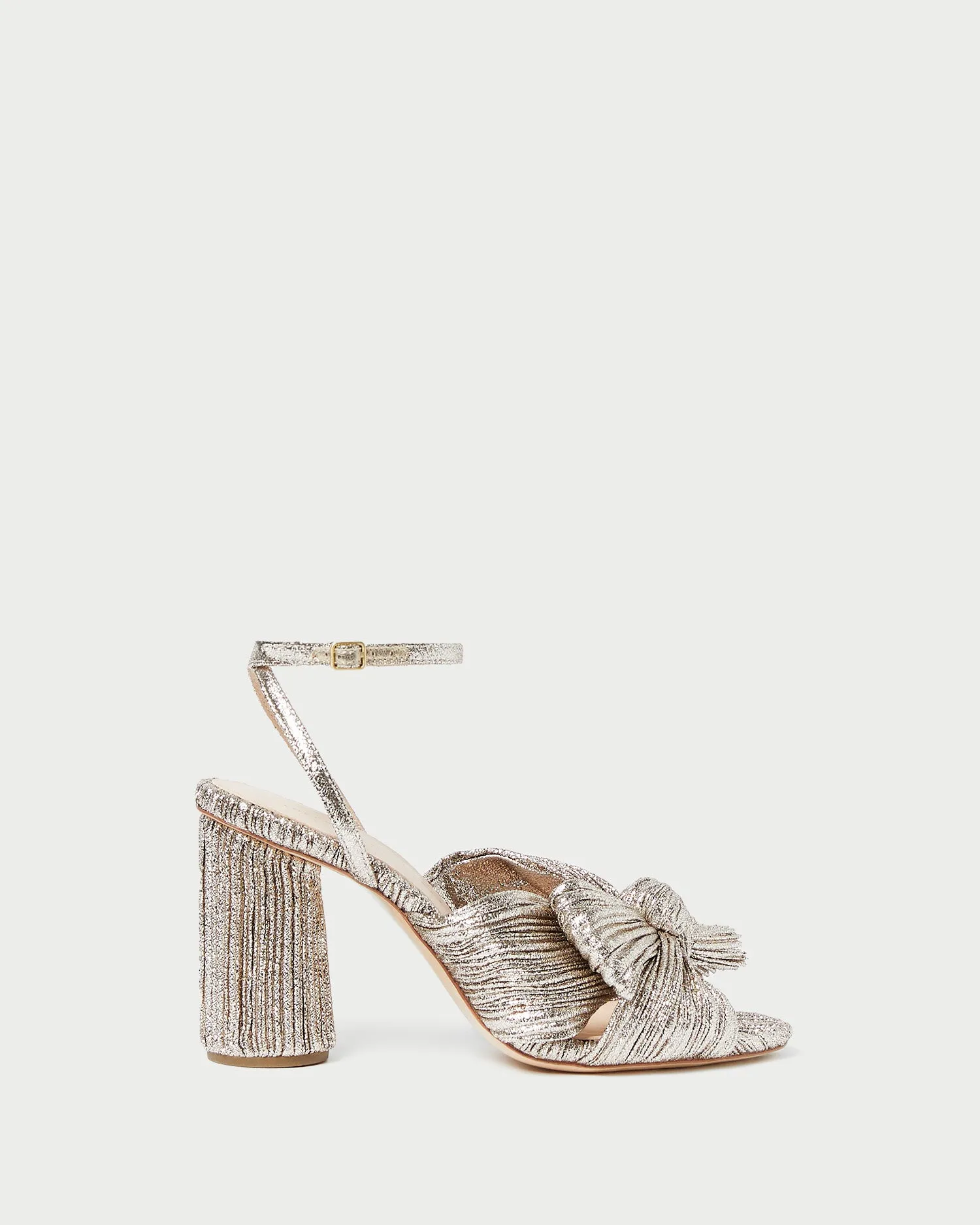 Camellia Champagne Pleated Bow Heel -LOEFFLER RANDALL
