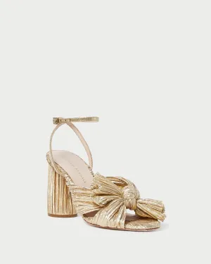Camellia Gold Pleated Bow Heel -LOEFFLER RANDALL