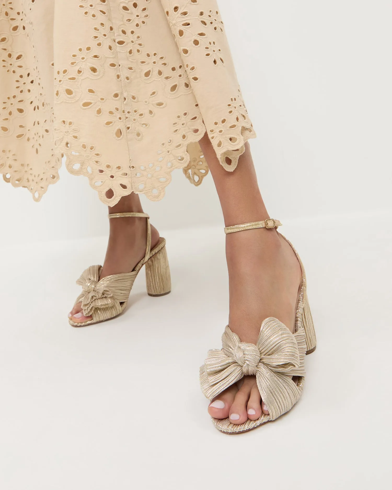 Camellia Platinum Pleated Bow Heel -LOEFFLER RANDALL