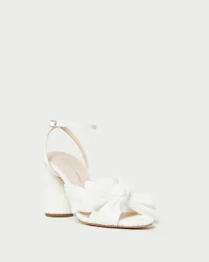 Camellia White Pleated Bow Heel -LOEFFLER RANDALL