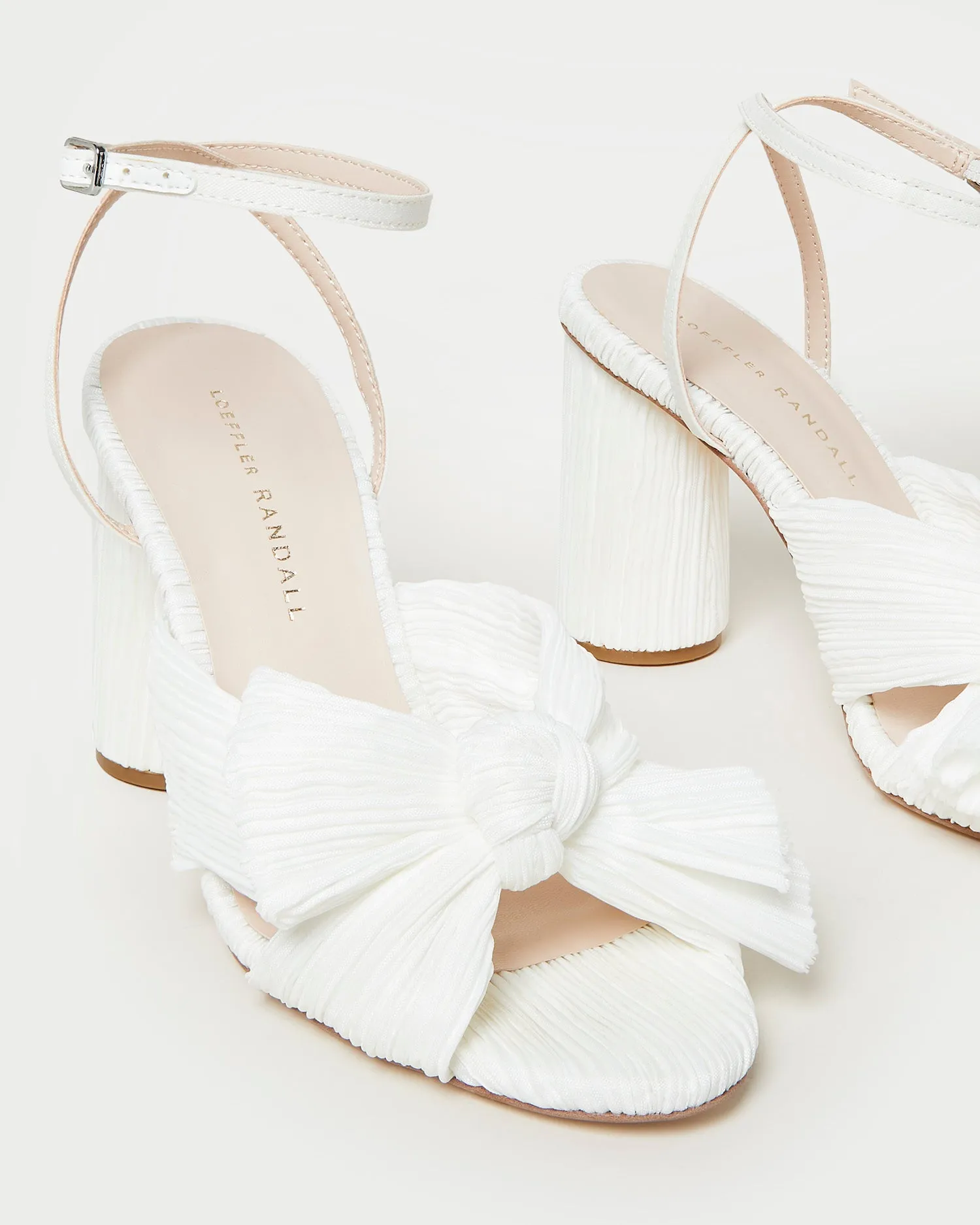 Camellia White Pleated Bow Heel -LOEFFLER RANDALL