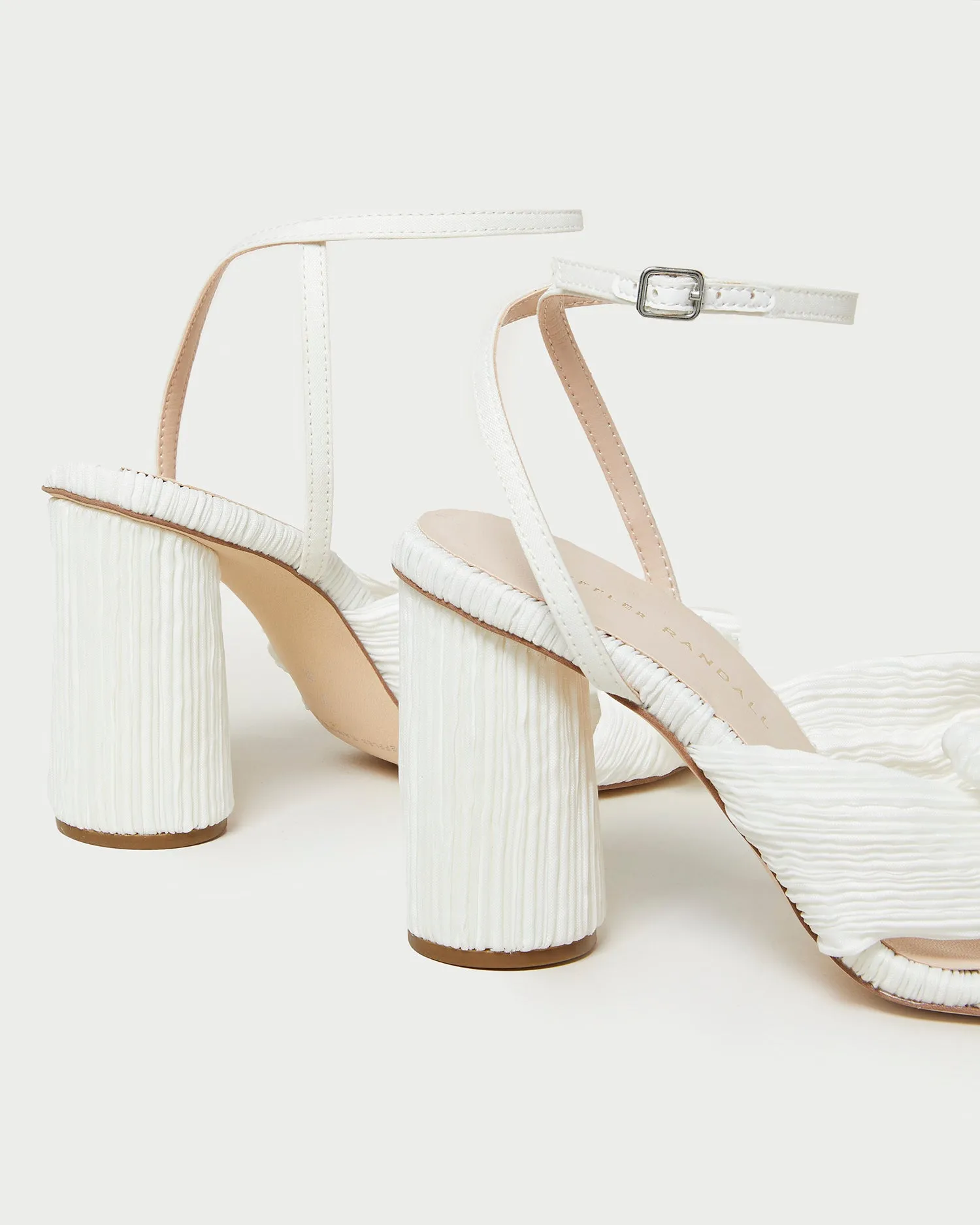 Camellia White Pleated Bow Heel -LOEFFLER RANDALL