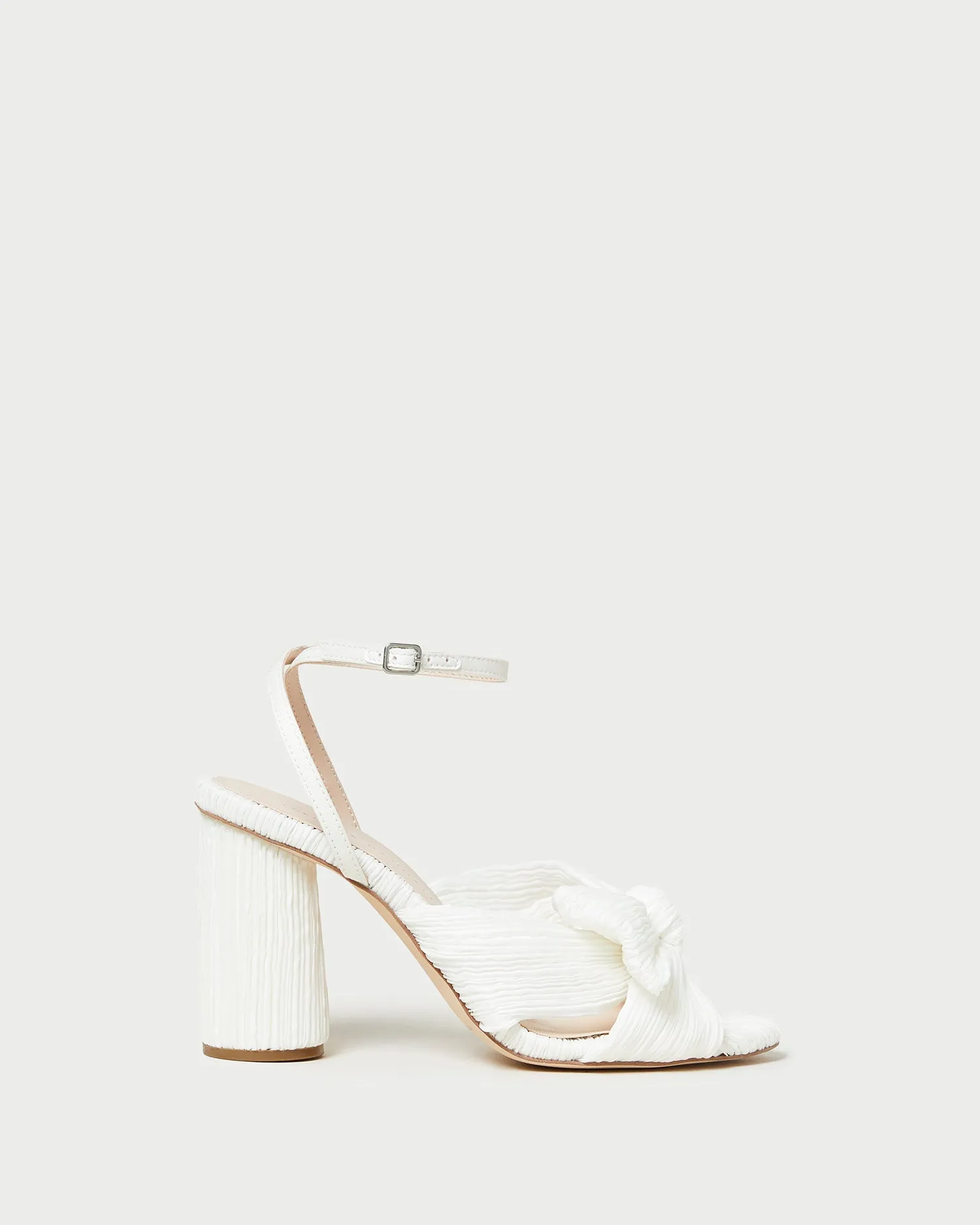 Camellia White Pleated Bow Heel -LOEFFLER RANDALL