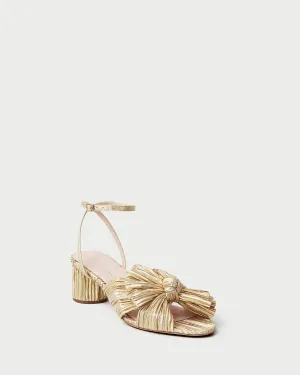 Dahlia Gold Pleated Bow Heel -LOEFFLER RANDALL