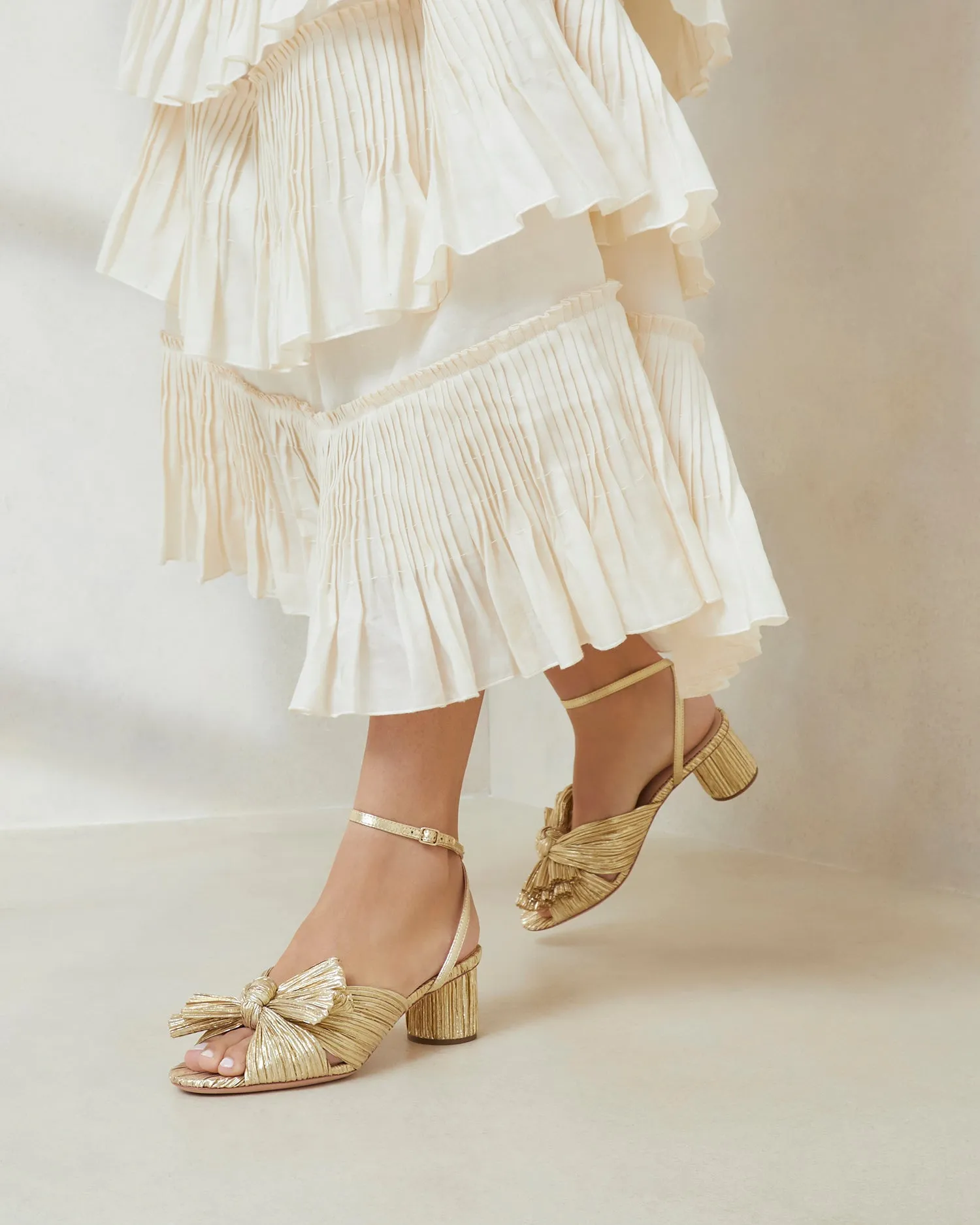 Dahlia Gold Pleated Bow Heel -LOEFFLER RANDALL