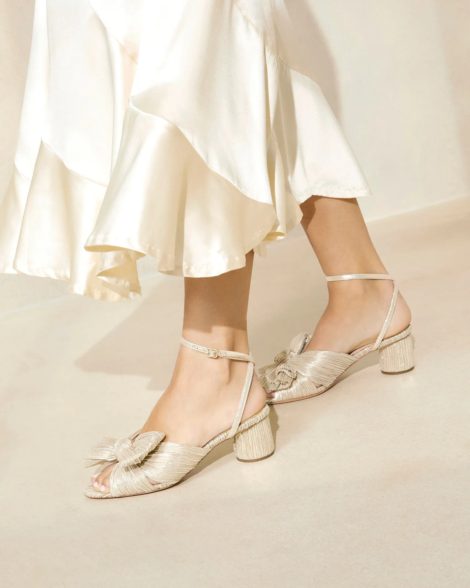 Dahlia Platinum Pleated Bow Heel -LOEFFLER RANDALL