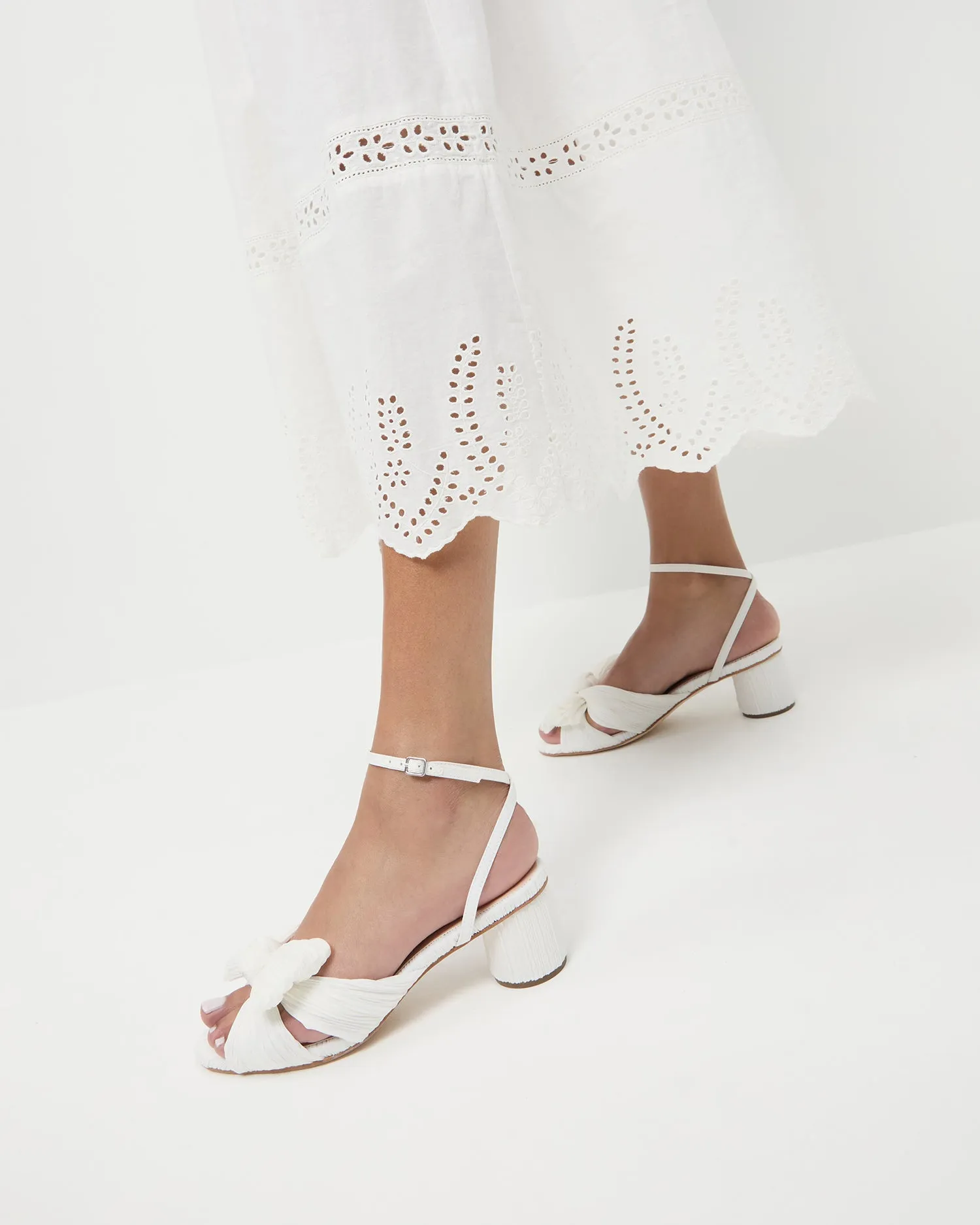 Dahlia White Pleated Bow Heel -LOEFFLER RANDALL