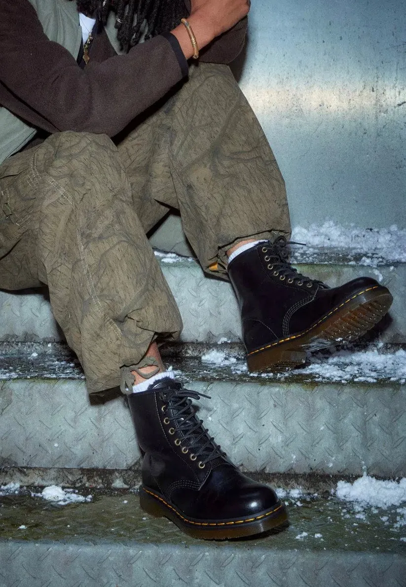 Dr. Martens - Vegan 1460 Black Norfolk Flat & Black Borg Fleece - Shoes