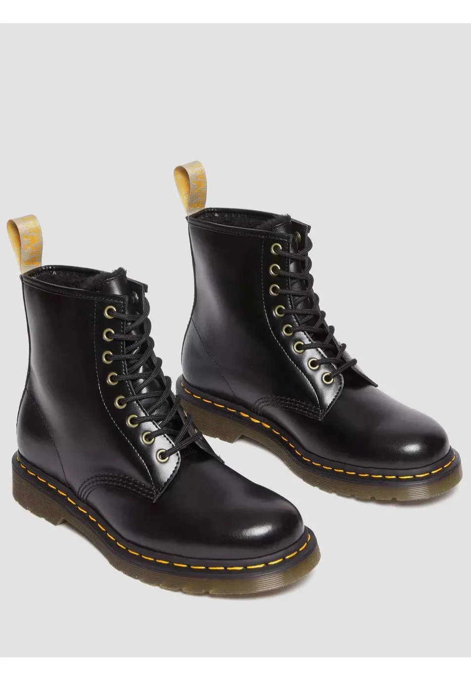 Dr. Martens - Vegan 1460 Black Norfolk Flat & Black Borg Fleece - Shoes