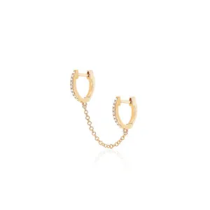 EF Collection Diamond Double Huggie Chain Earring