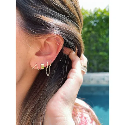 EF Collection Diamond Double Huggie Chain Earring