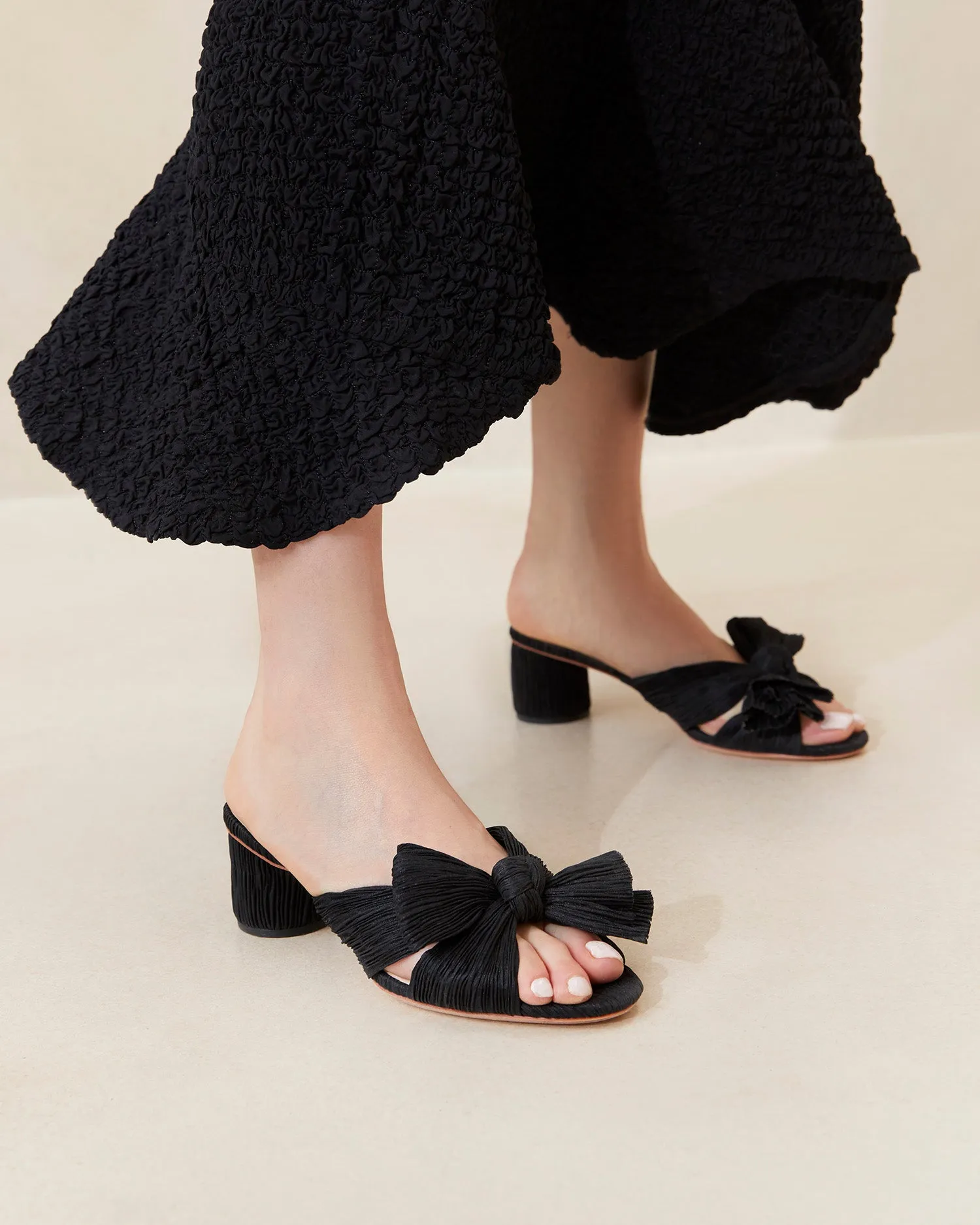 Emilia Black Pleated Bow Heel -LOEFFLER RANDALL