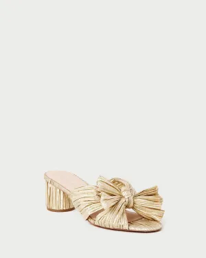 Emilia Gold Pleated Bow Heel -LOEFFLER RANDALL