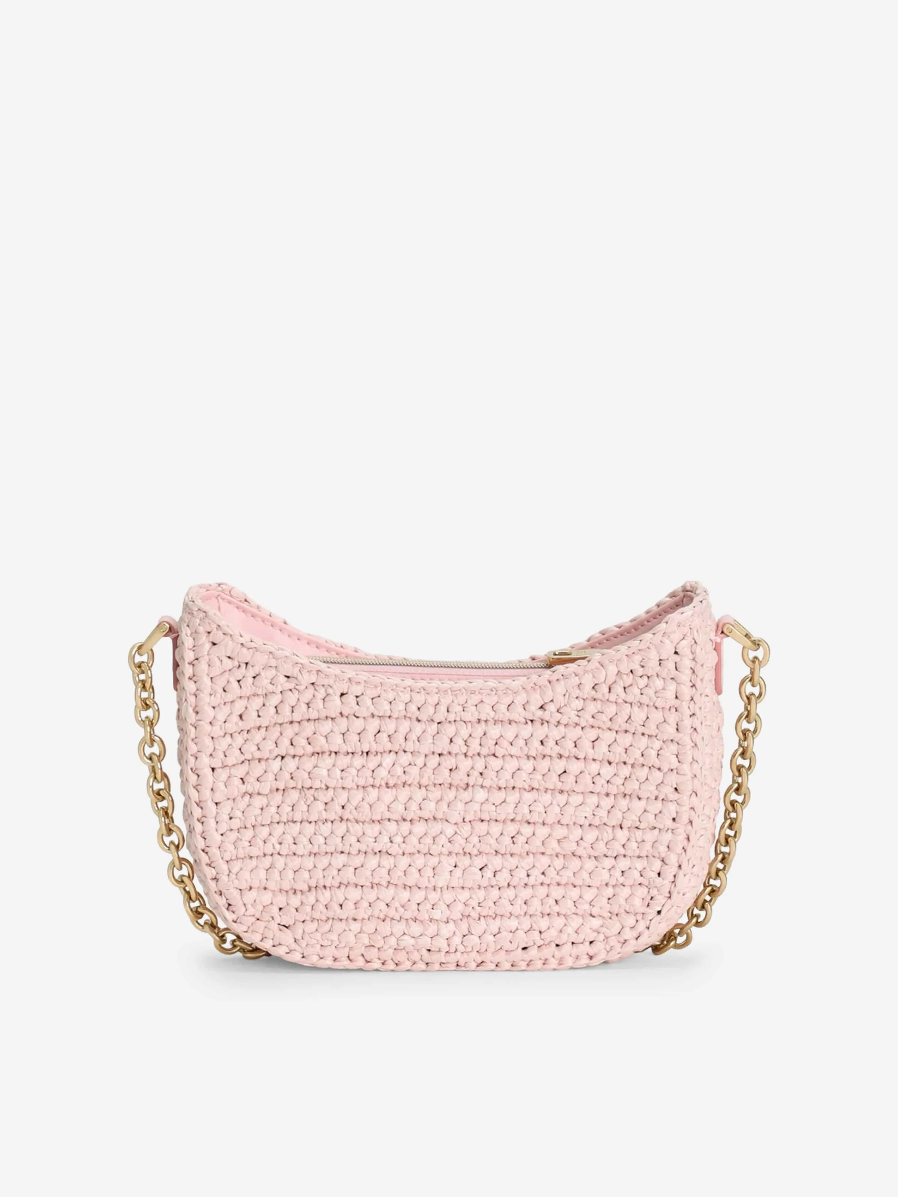 Girls Raffia Shoulder Bag in Pink (17cm)