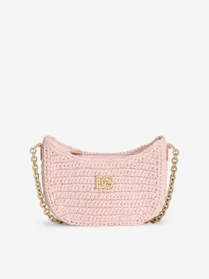 Girls Raffia Shoulder Bag in Pink (17cm)