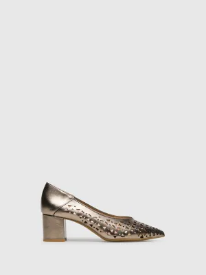 Gold Chunky Heel Shoes