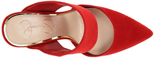 Jessica Simpson Women's Chandra Slide Pump Open Back High Heel Shoe, Red Mousse