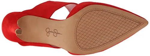 Jessica Simpson Women's Chandra Slide Pump Open Back High Heel Shoe, Red Mousse