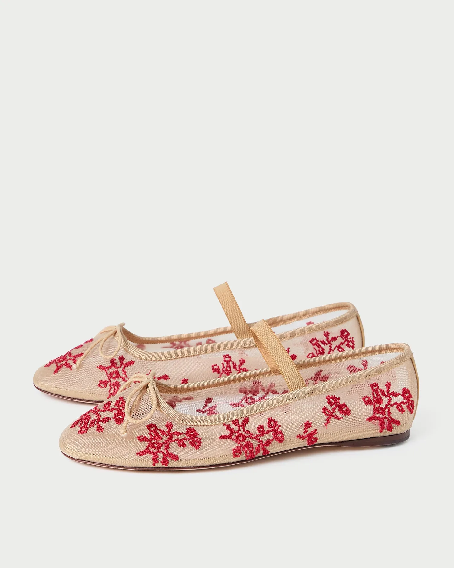 Leonie Caramel/Red Embroidered Ballet Flat -LOEFFLER RANDALL
