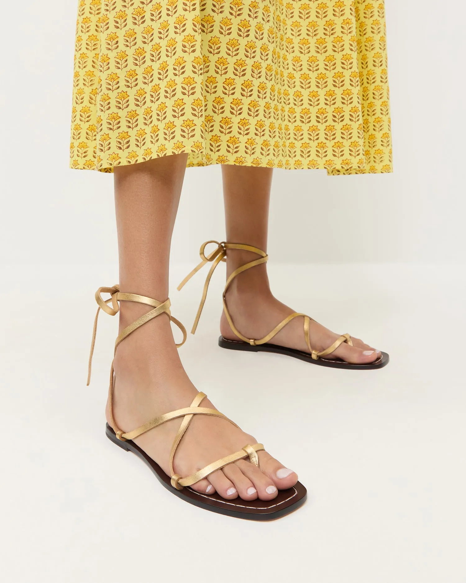 Lianna Gold/Espresso Lace-Up Sandal -LOEFFLER RANDALL