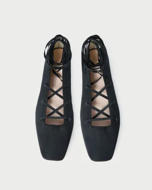 Louisa Black Lace-Up Ballet Flat -LOEFFLER RANDALL