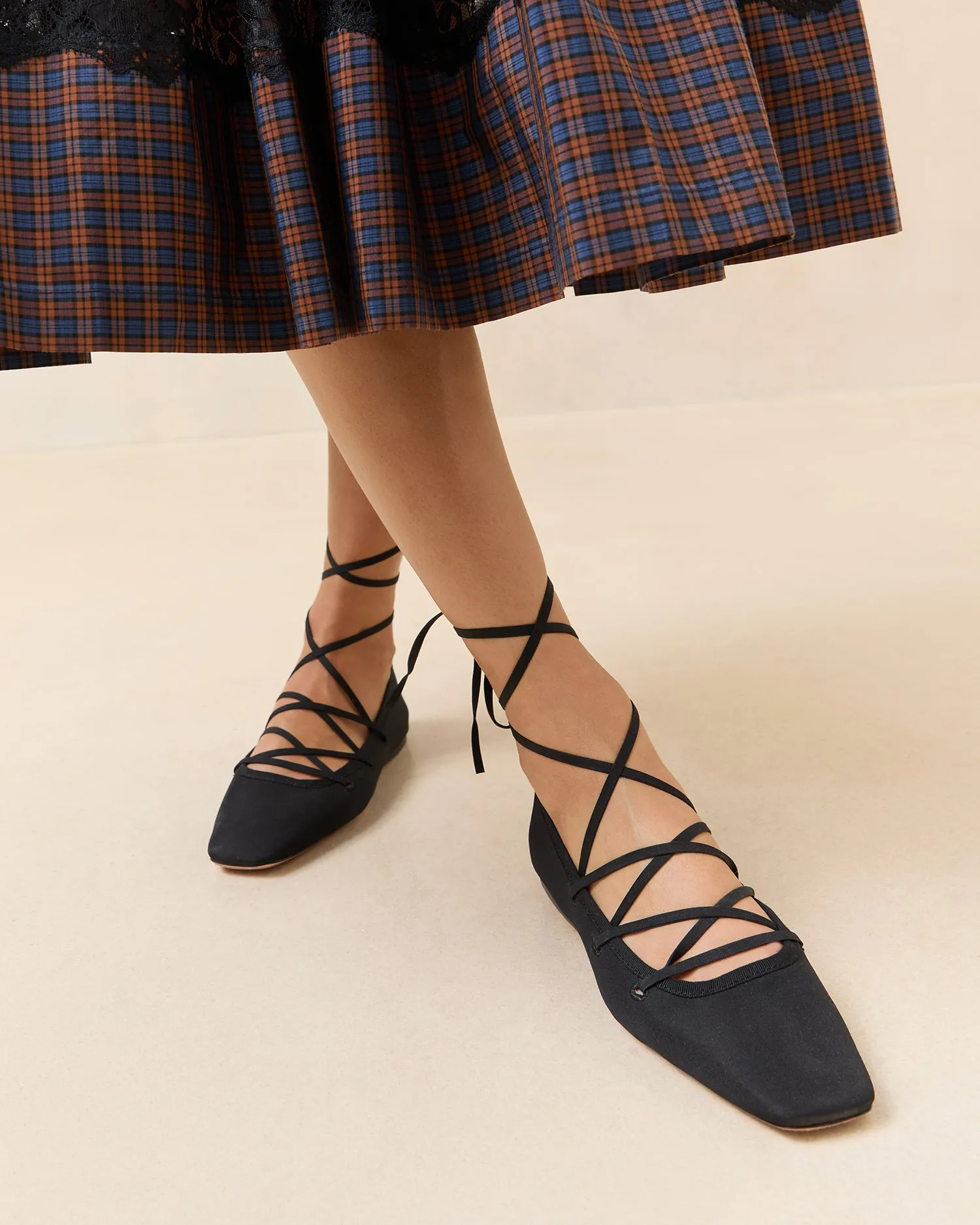 Louisa Black Lace-Up Ballet Flat -LOEFFLER RANDALL
