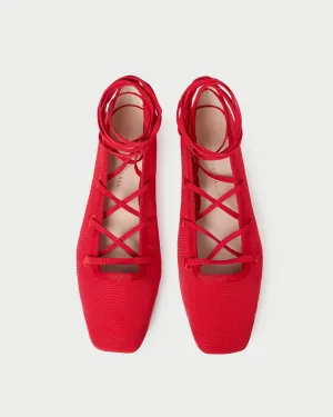 Louisa Red Lace-Up Ballet Flat -LOEFFLER RANDALL