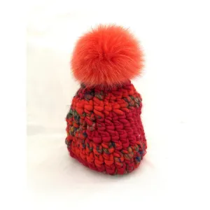 Mischa Lampert Red Deep Beanie with Tomato Pom
