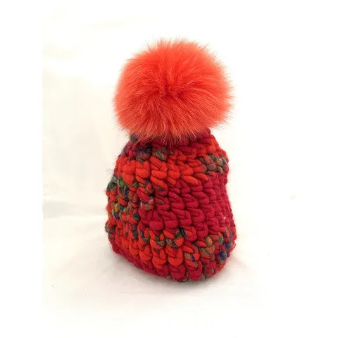 Mischa Lampert Red Deep Beanie with Tomato Pom