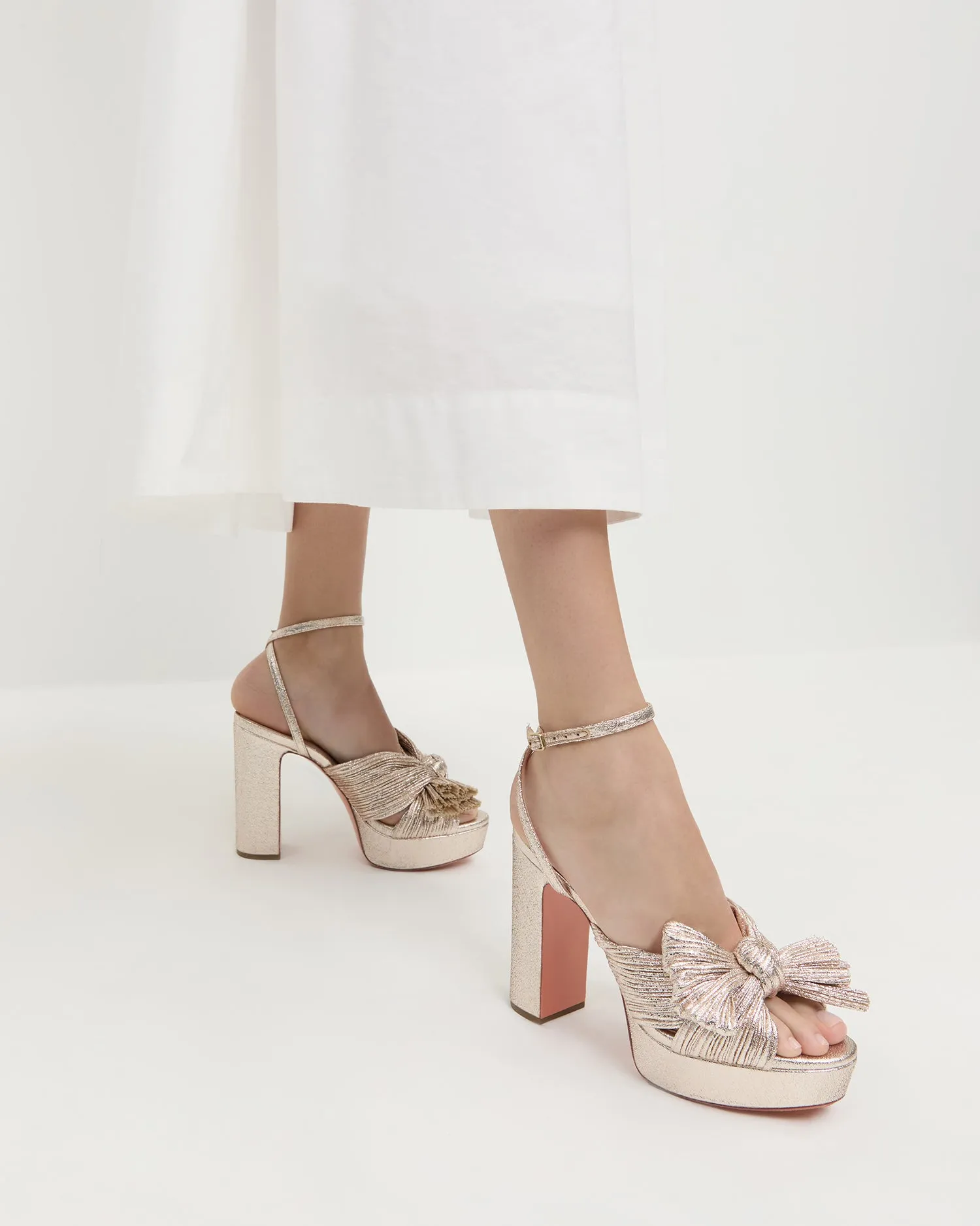 Natalia Champagne Platform Bow Heel -LOEFFLER RANDALL