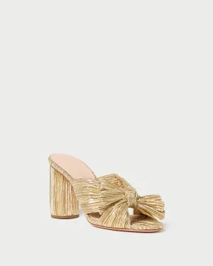 Penny Gold Pleated Bow Heel -LOEFFLER RANDALL