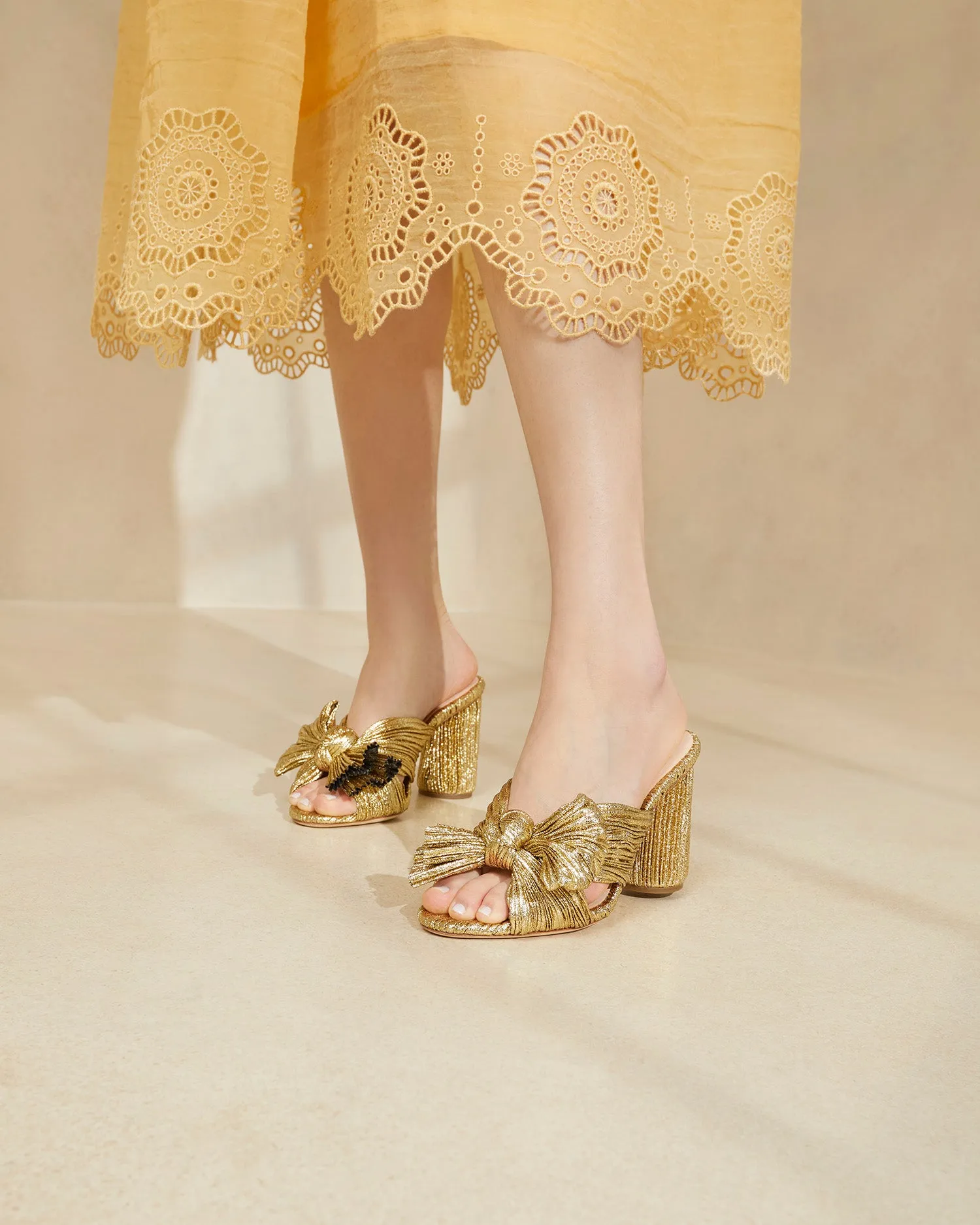 Penny Gold Pleated Bow Heel -LOEFFLER RANDALL