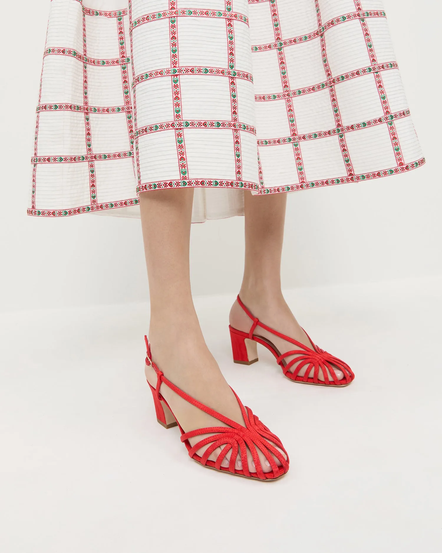 Priscilla Red Moiré Heeled Sandal -LOEFFLER RANDALL