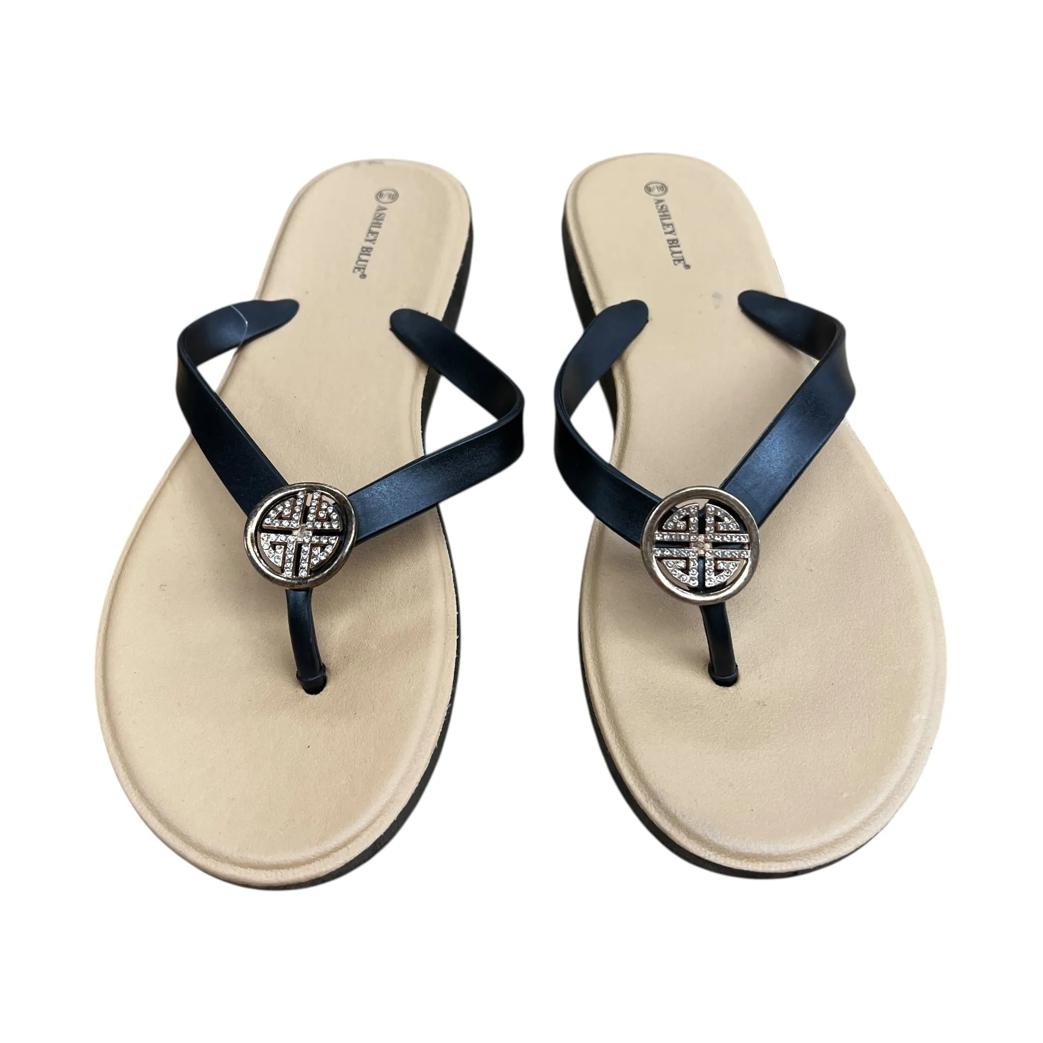 Sandals Flip Flops By Cme In Black & Tan, Size:10