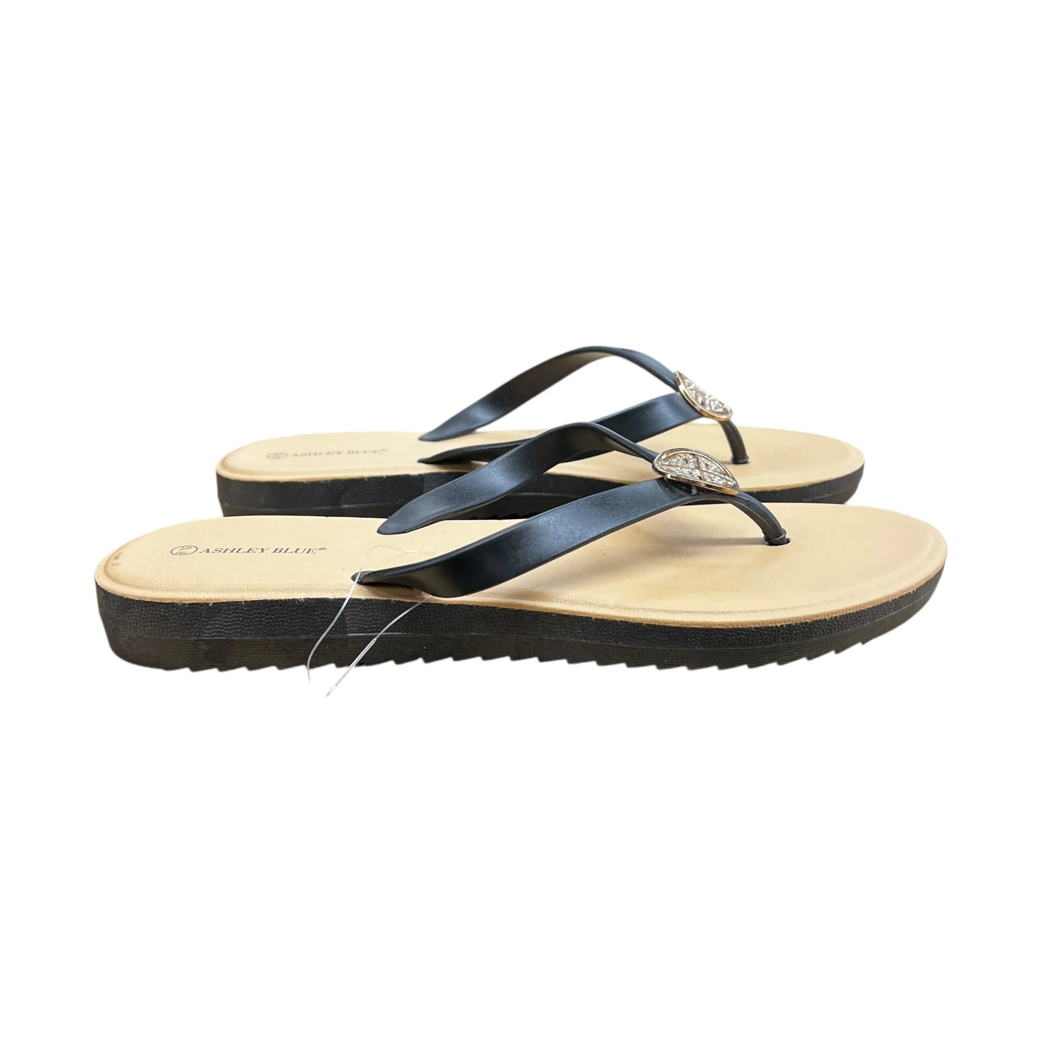 Sandals Flip Flops By Cme In Black & Tan, Size:10