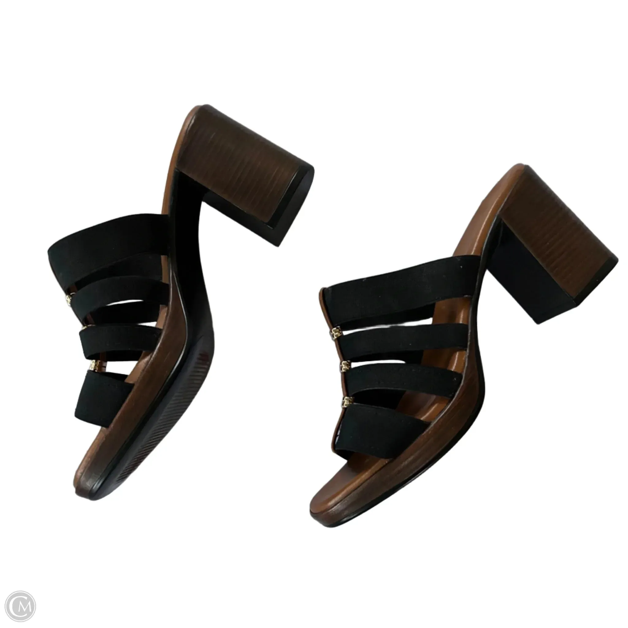 Sandals Heels Block By Italian Shoemakers In Black, Size: 8.5