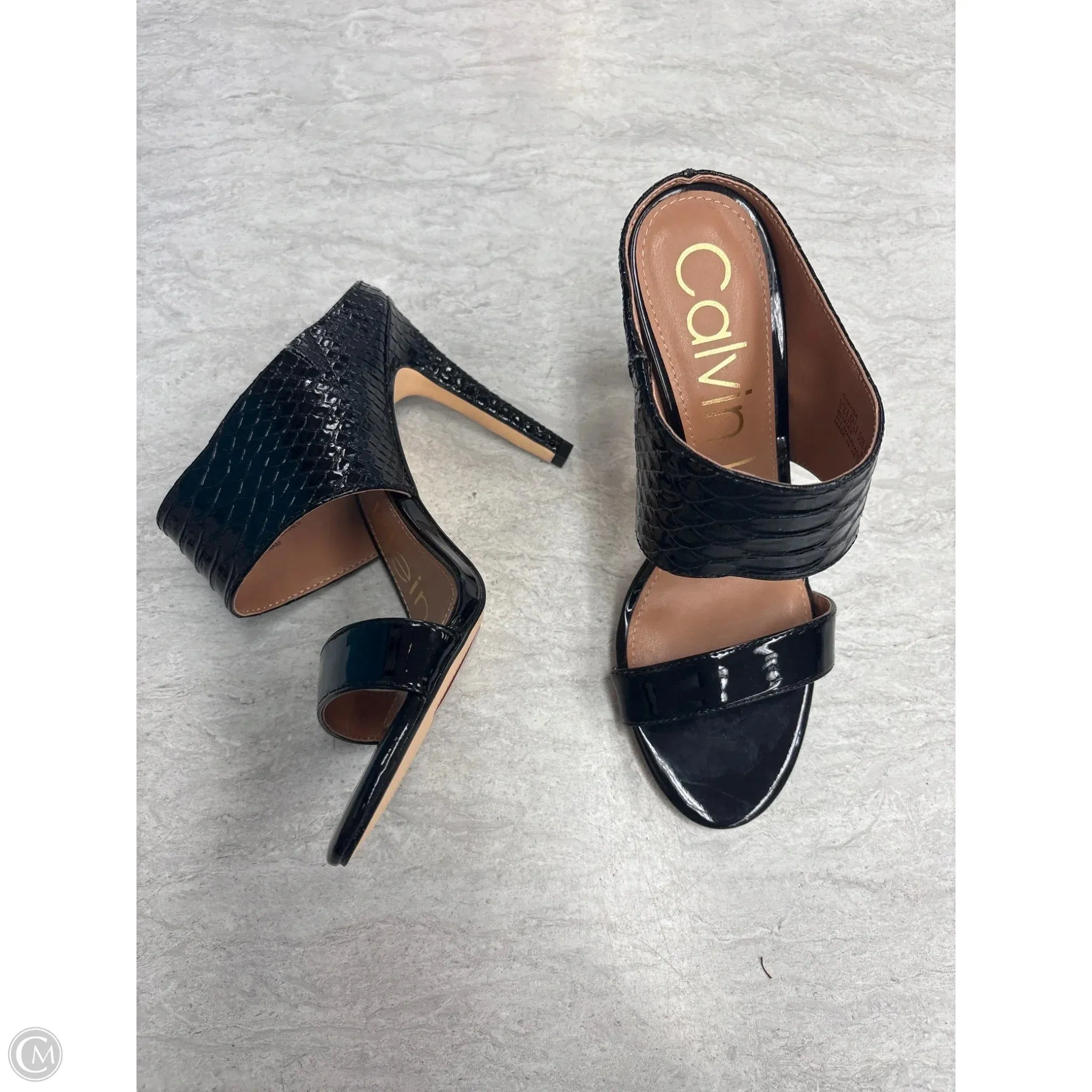 Sandals Heels Stiletto By Calvin Klein In Black, Size: 5.5