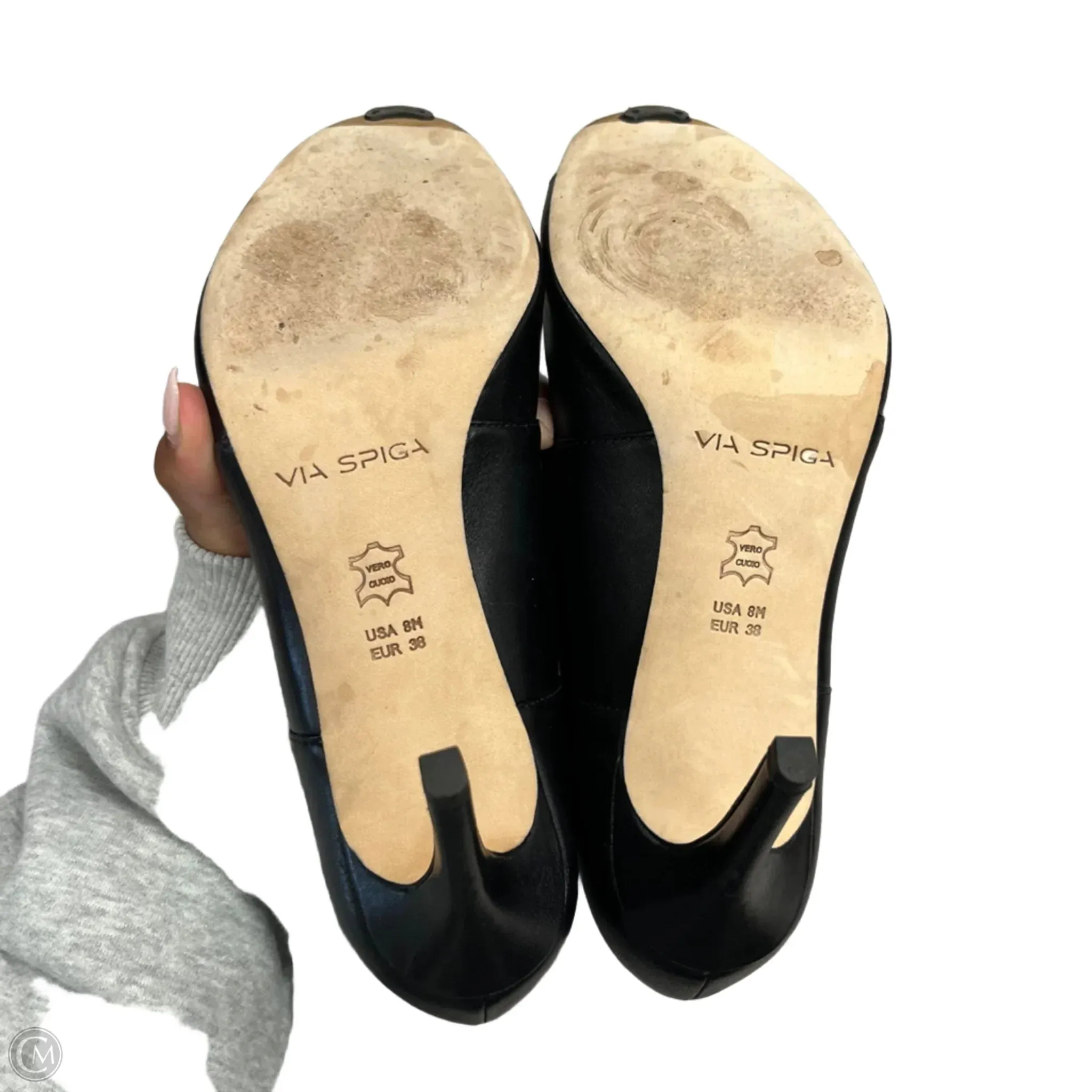Sandals Heels Stiletto By Via Spiga In Black, Size: 8